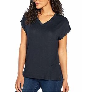Orvis Classic Collection V-Neck Top Women's Large T-Shirt Tee Black‎